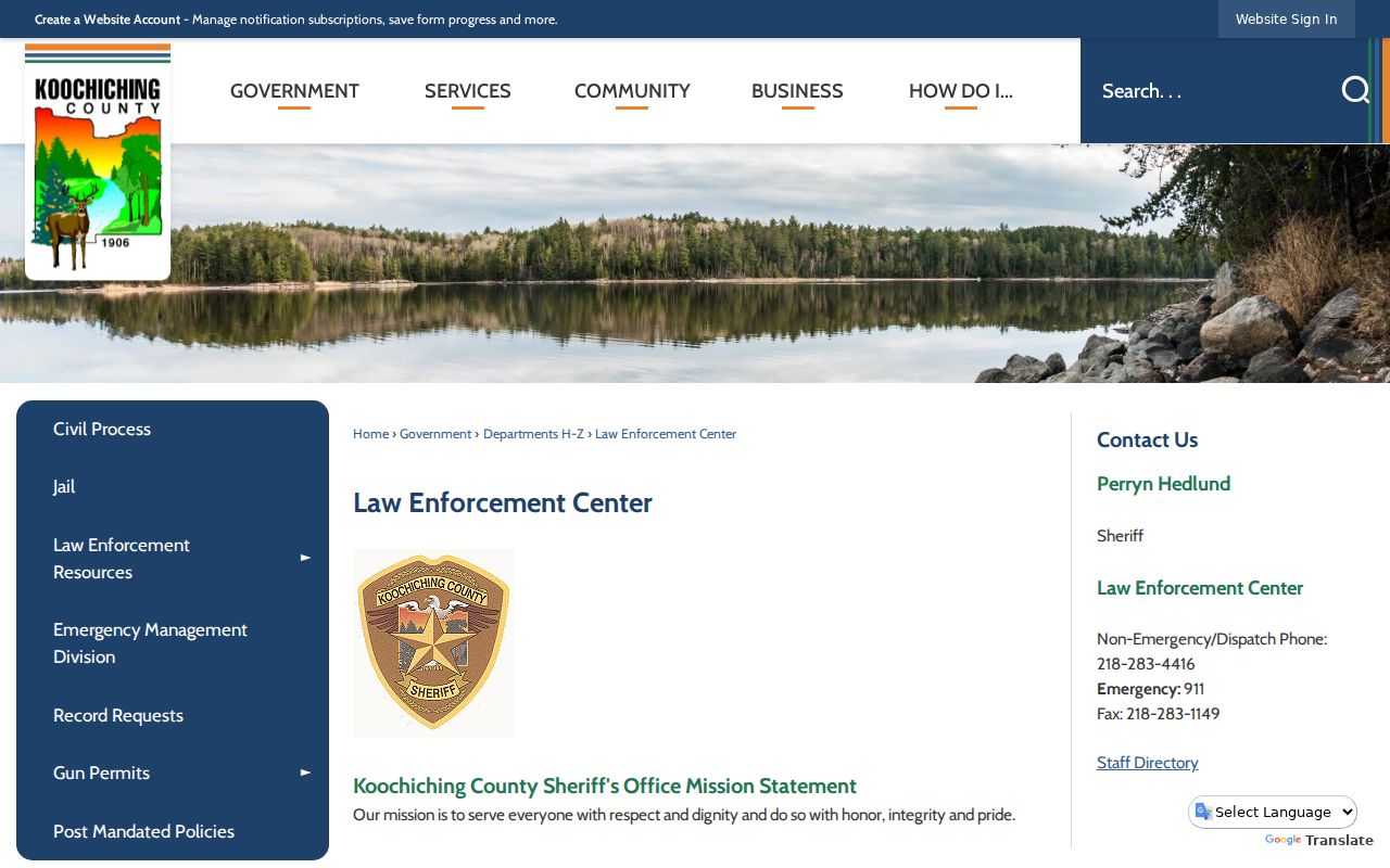 Koochiching County warrant records contact block for the sheriff Law Enforcement Center