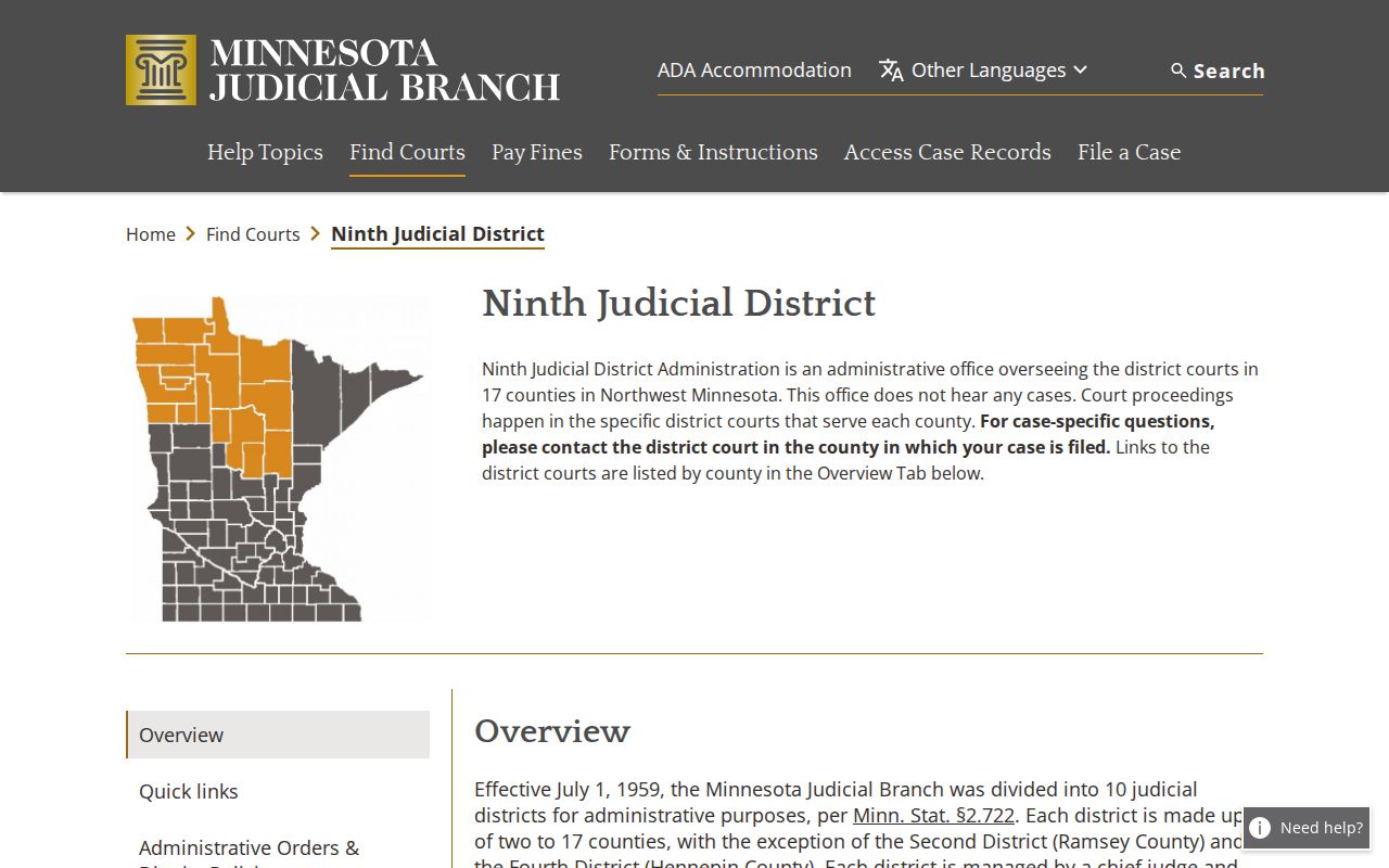 Koochiching County city court warrant records reference to the Ninth Judicial District