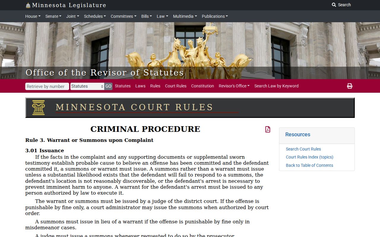 Koochiching County bench warrant records reference to Minnesota Rule 3 on warrant contents and bail