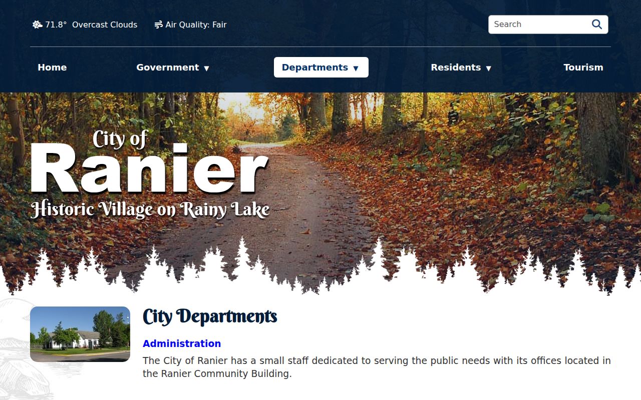 Ranier warrant records department page showing a small city office structure