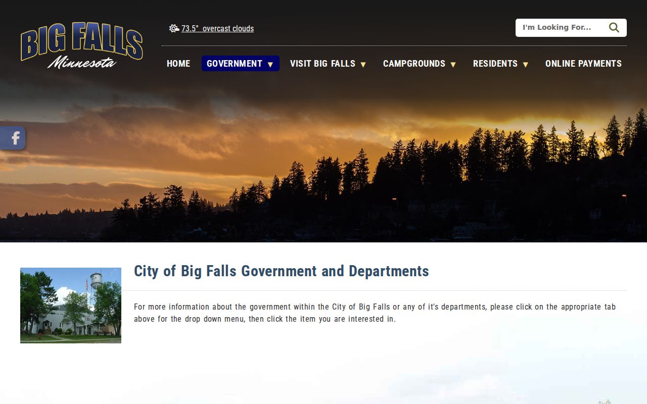 Big Falls warrant records city government page with office hours and a payment link