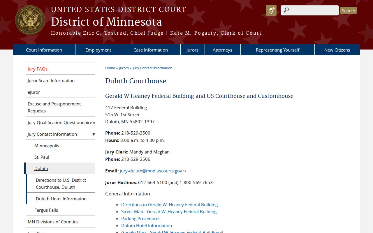 Koochiching County arrest warrant records reference to the Duluth federal courthouse